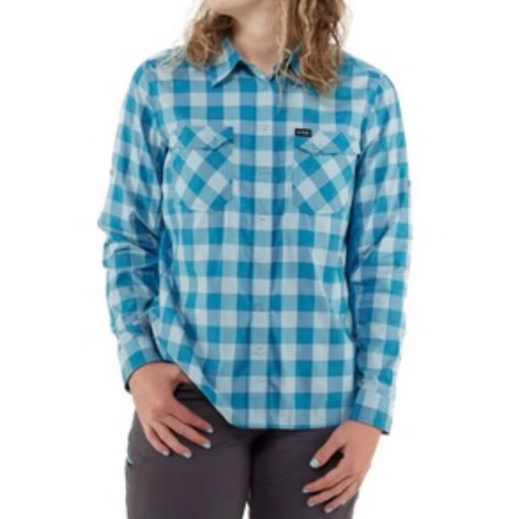 NRS Long-Sleeve Guide Checkered Silkweight Lightweight Button Up Shirt Women's L - Picture 1 of 12
